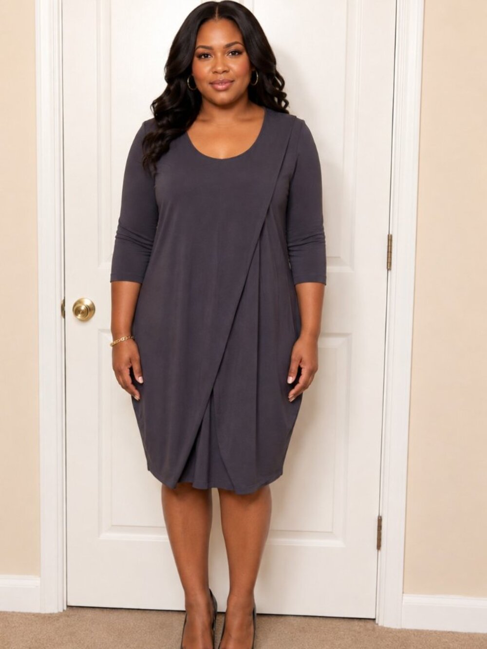 Marla Wynne Gray Asymmetrical Drap Midi Dress Women's Size Small NWT